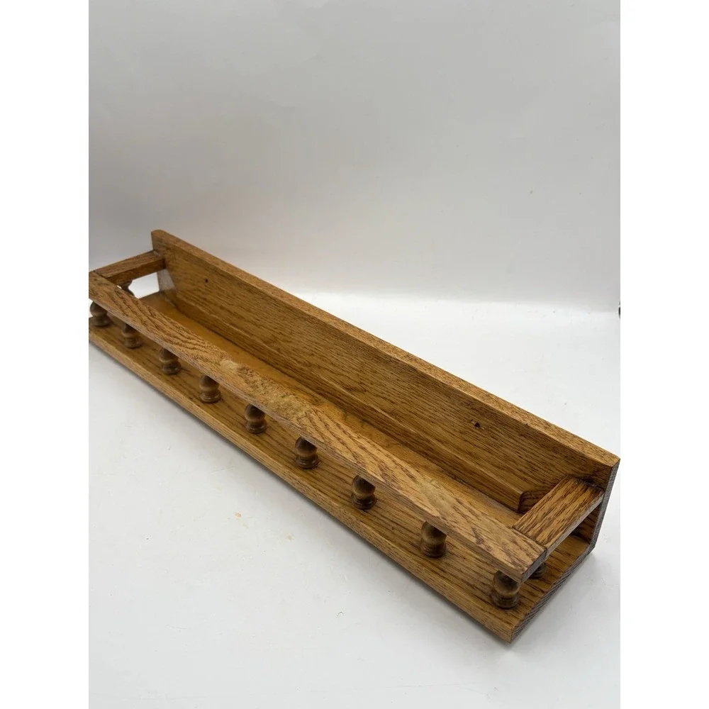 Vintage Spindle Rail Solid Oak Wood Wall Mounted Shelf 16